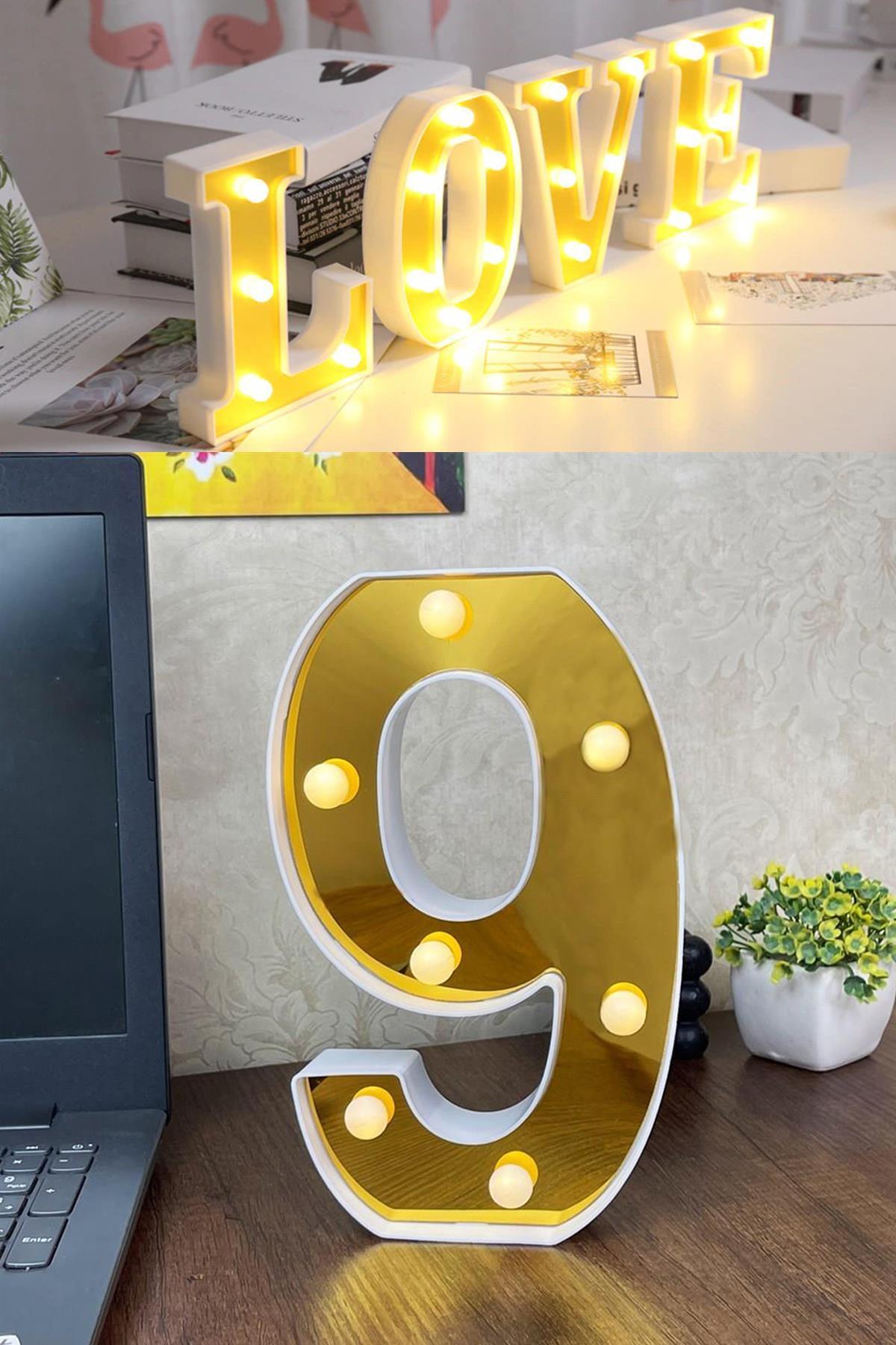 Dekoratif Led Işıklı 3D 9 Rakamı Büyük Boy Organizasyon Doğum Günü Kutlama