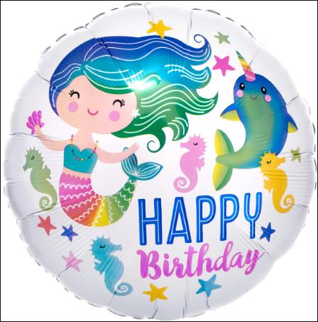 Deniz Kızı Yuvarlak Folyo Balon 18 inç Model 1