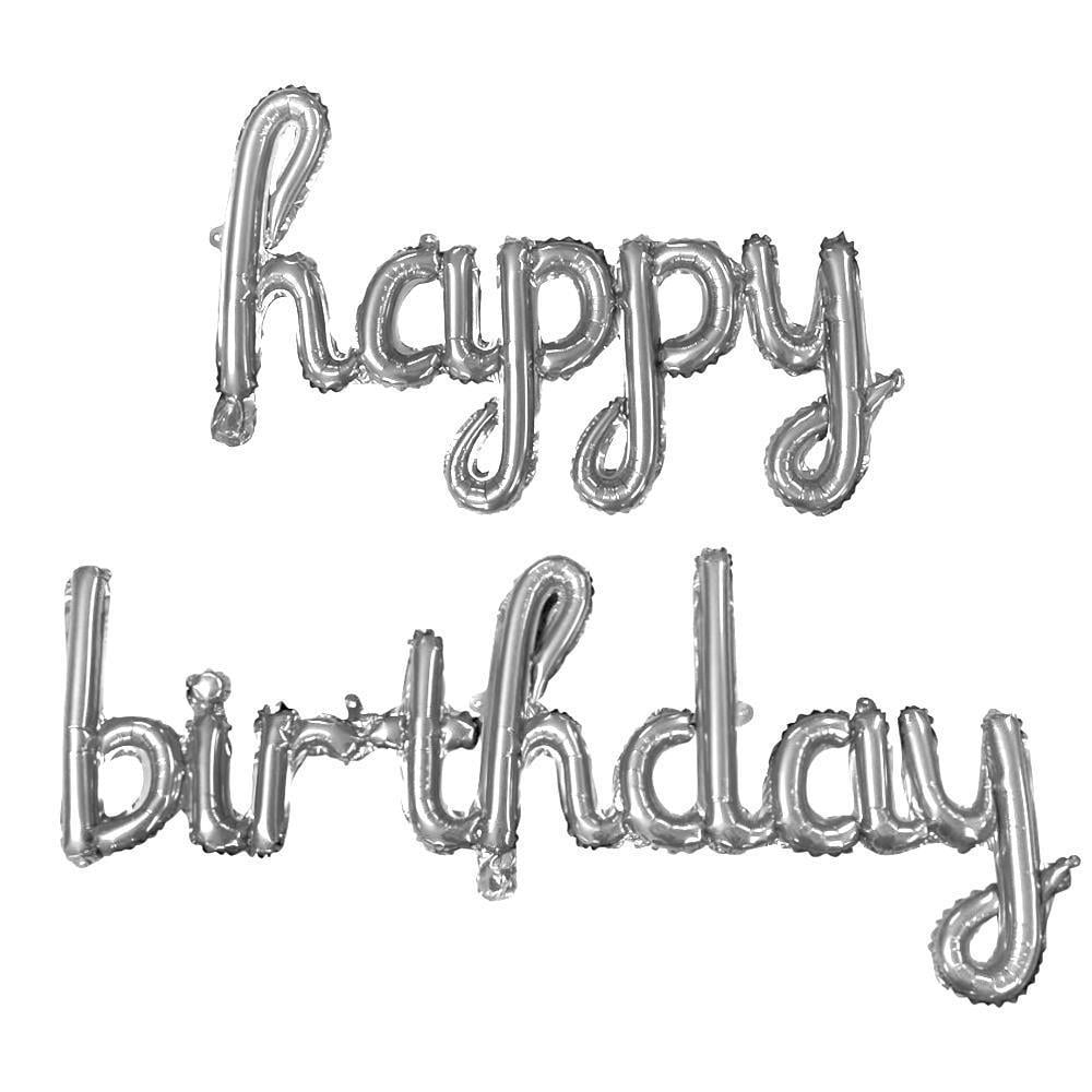 El Yazılı 16 İnç Happy Birthday Gümüş Balon Set 