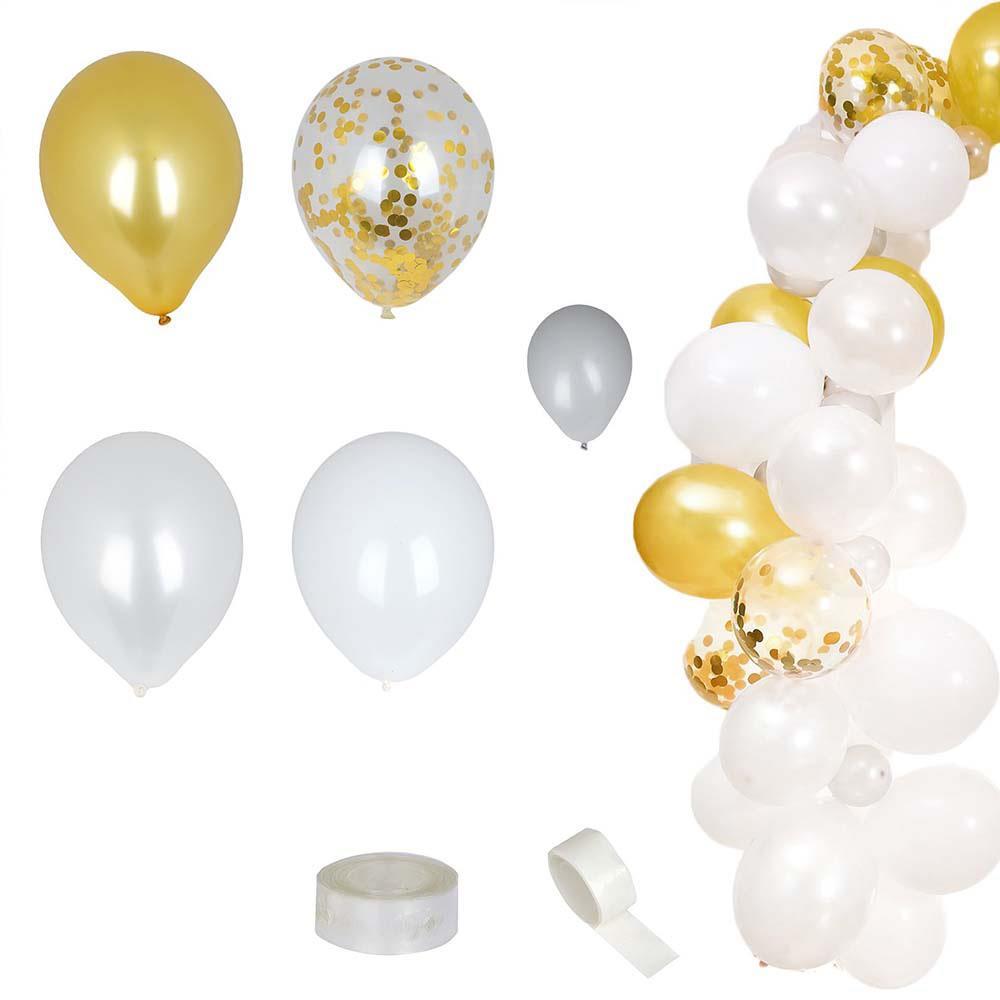 Gold Gümüş Beyaz Balon Zinciri Seti Konsept 1