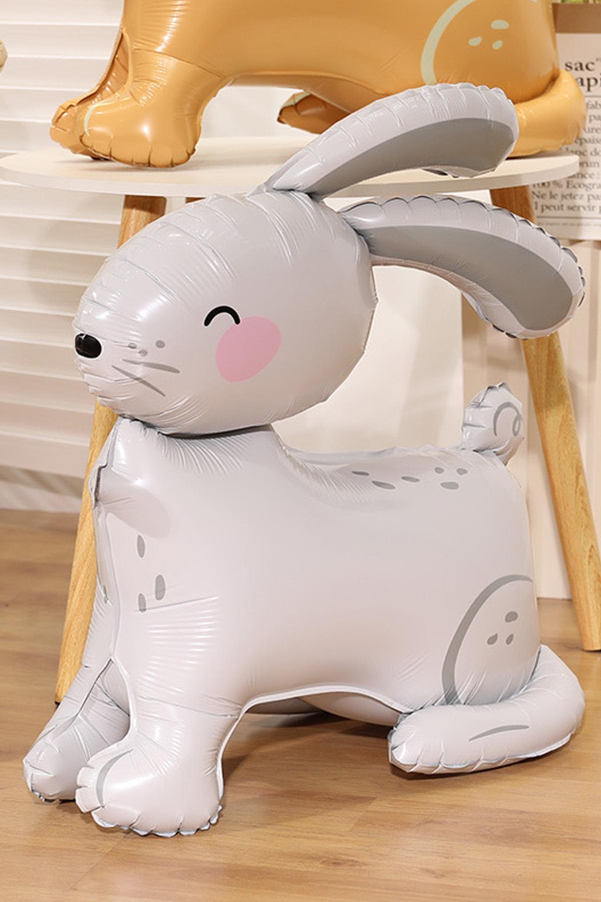 Gri 3D Büyük Boy Tavşan Folyo Balon