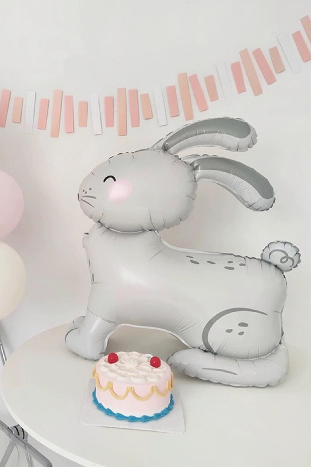 Gri 3D Büyük Boy Tavşan Folyo Balon
