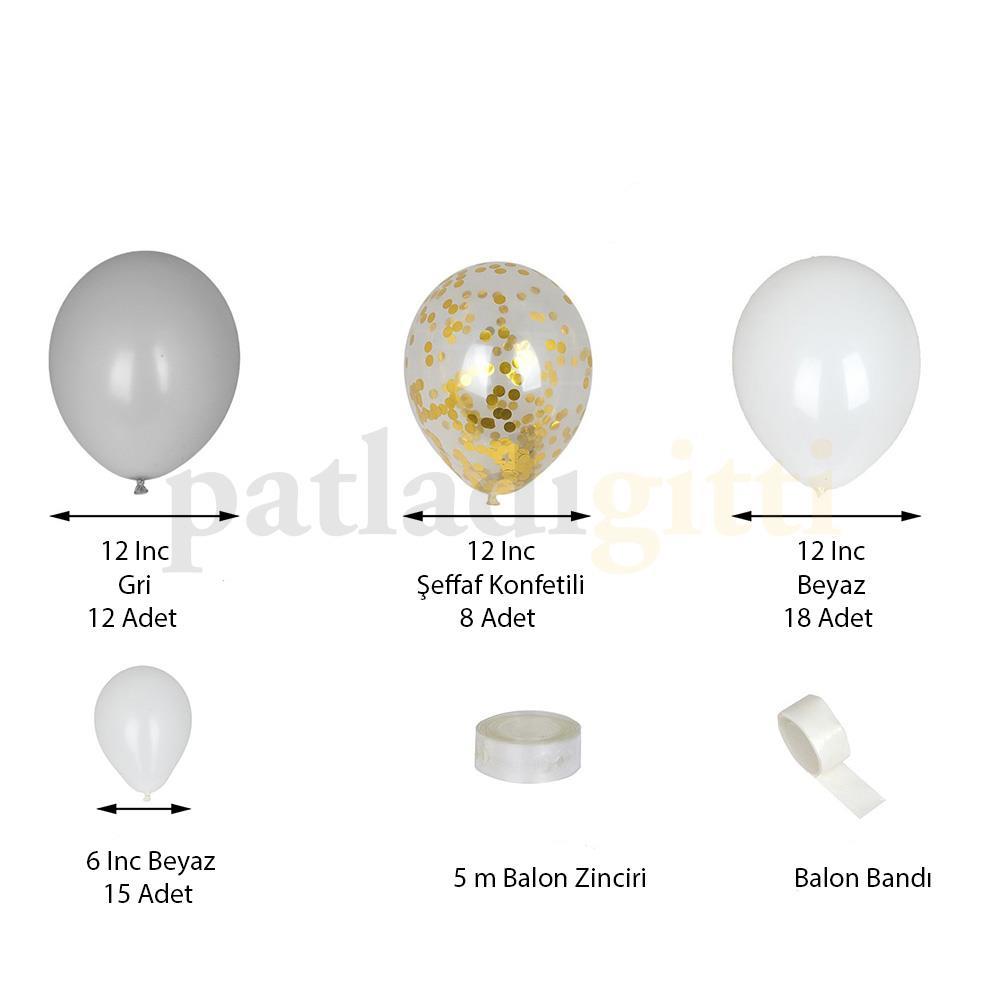 Gri Beyaz Konfetili Balon Zinciri Seti Konsept 8