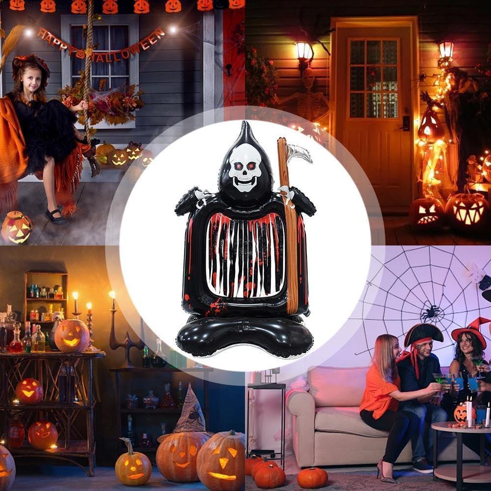 Halloween Cadılar Bayramı Kafatası Fotoğraf Çerçevesi Ayaklı Büyük Boy Folyo Balon 115X70 cm