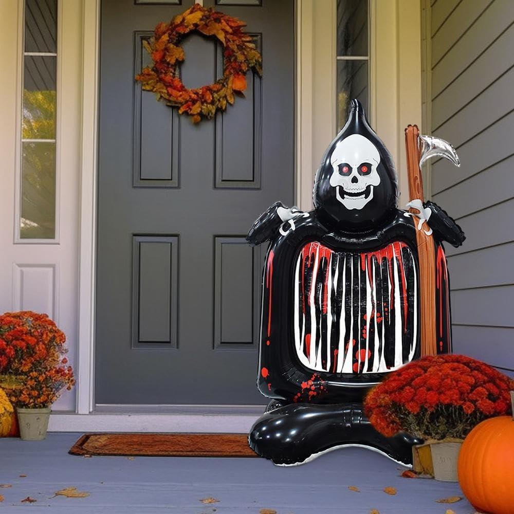 Halloween Cadılar Bayramı Kafatası Fotoğraf Çerçevesi Ayaklı Büyük Boy Folyo Balon 115X70 cm