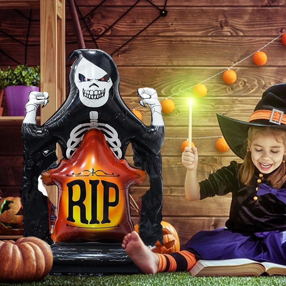 Halloween Cadılar Bayramı Mezar Taşı İskelet Ayaklı Büyük Boy Folyo Balon 110X70 cm