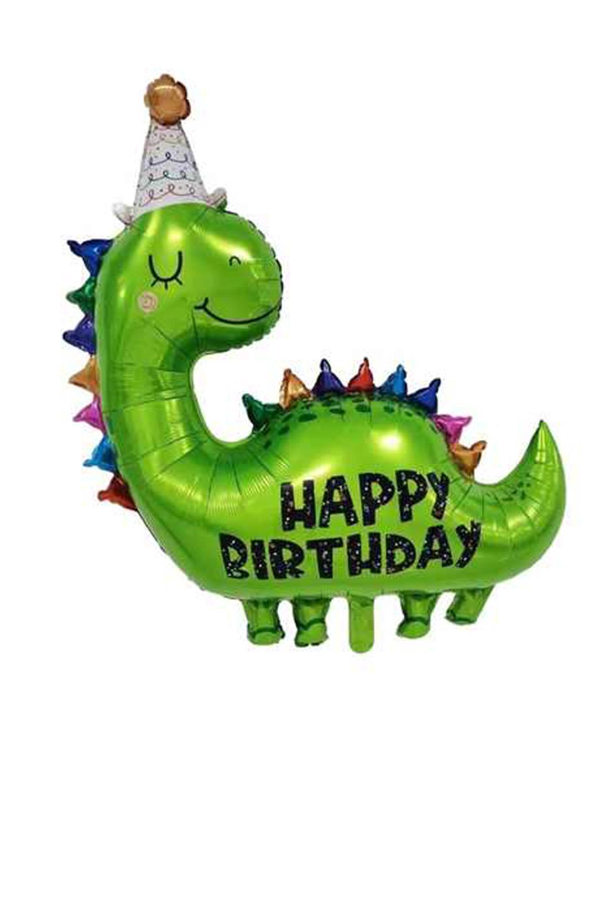 Happy Birthday Baskılı Yeşil Dinazor Folyo Balon
