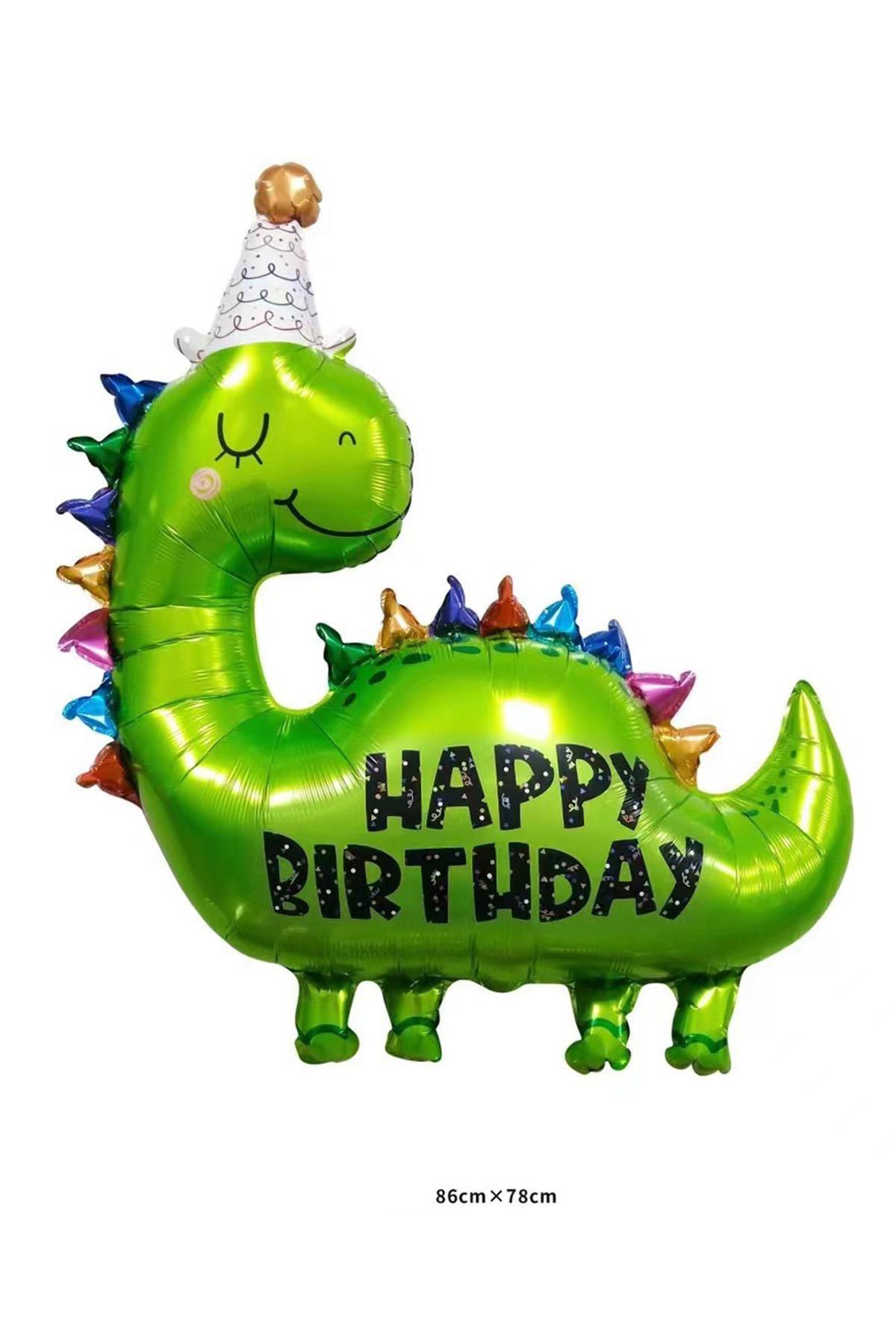 Happy Birthday Baskılı Yeşil Dinazor Folyo Balon