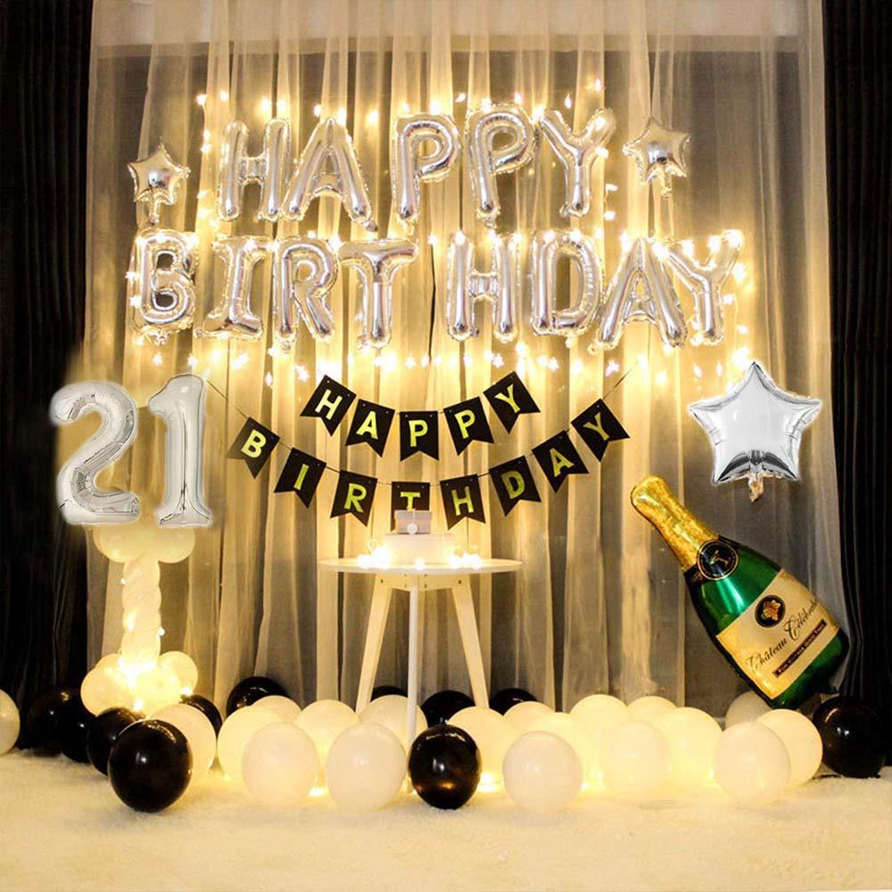 Happy Birthday Harf 13 Parça Gümüş Renk Folyo Balon Seti
