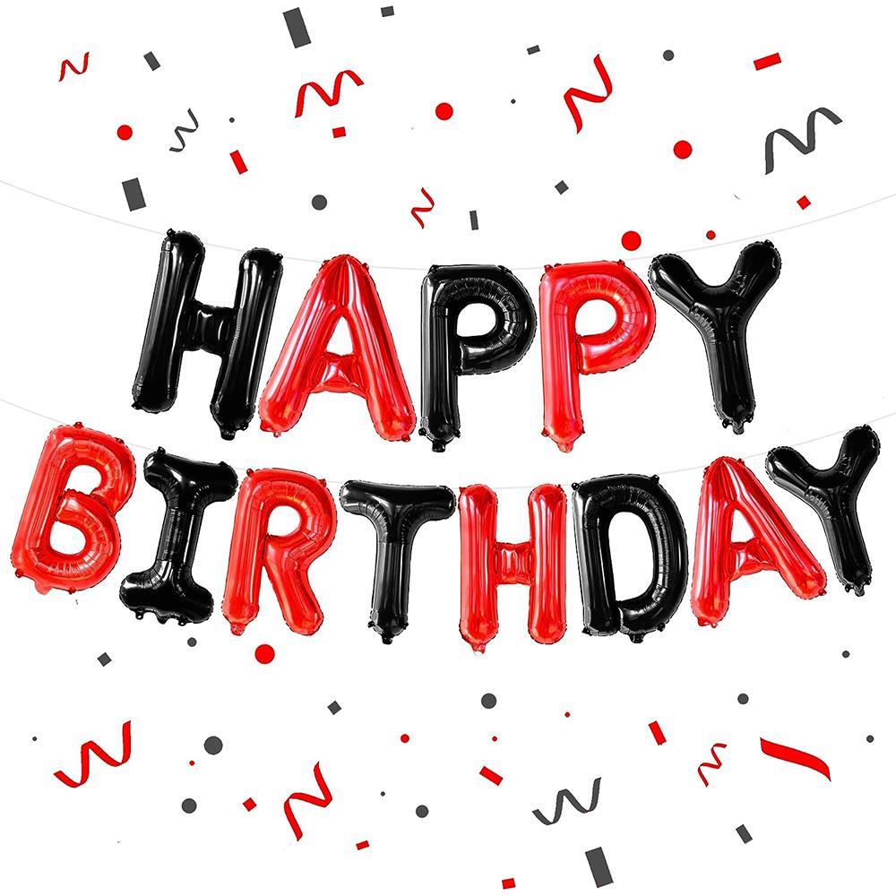 Happy Birthday Kırmızı Siyah Folyo Balon Seti