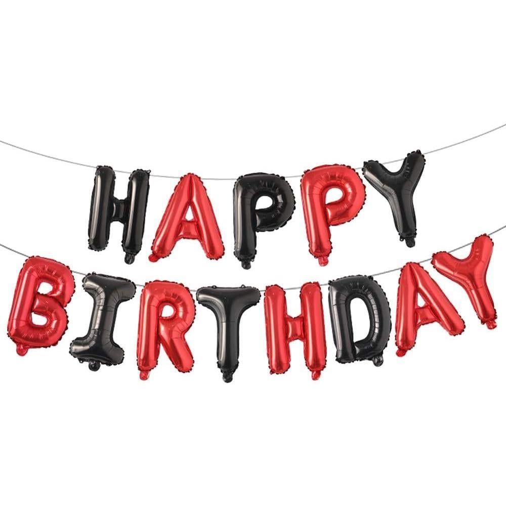 Happy Birthday Kırmızı Siyah Folyo Balon Seti