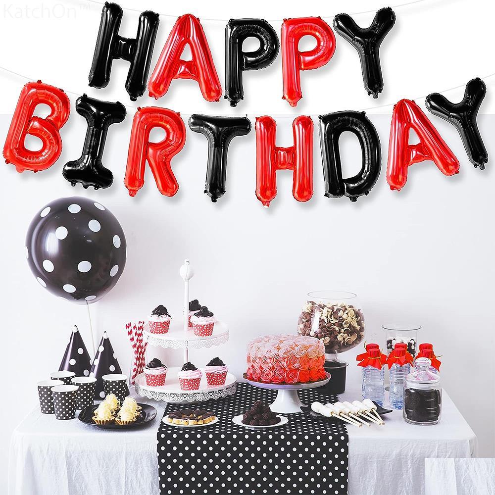 Happy Birthday Kırmızı Siyah Folyo Balon Seti