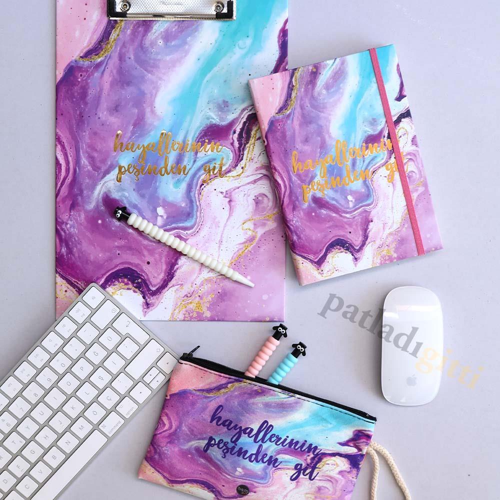 Hayallerinin Peşinden Git Tasarımlı Sekreterlik Defter Kalemlik Hediye Seti