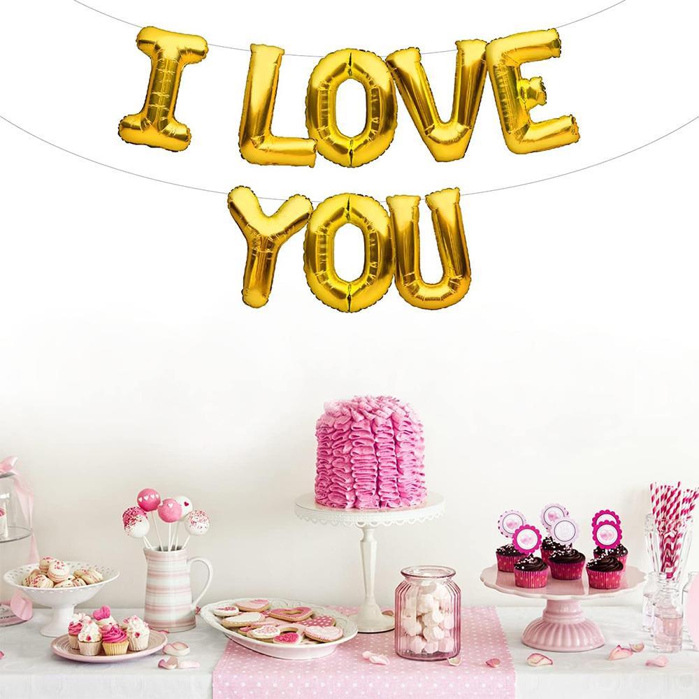 I Love You Gold Renk 16 inç 40 Cm Folyo Balon Seti 