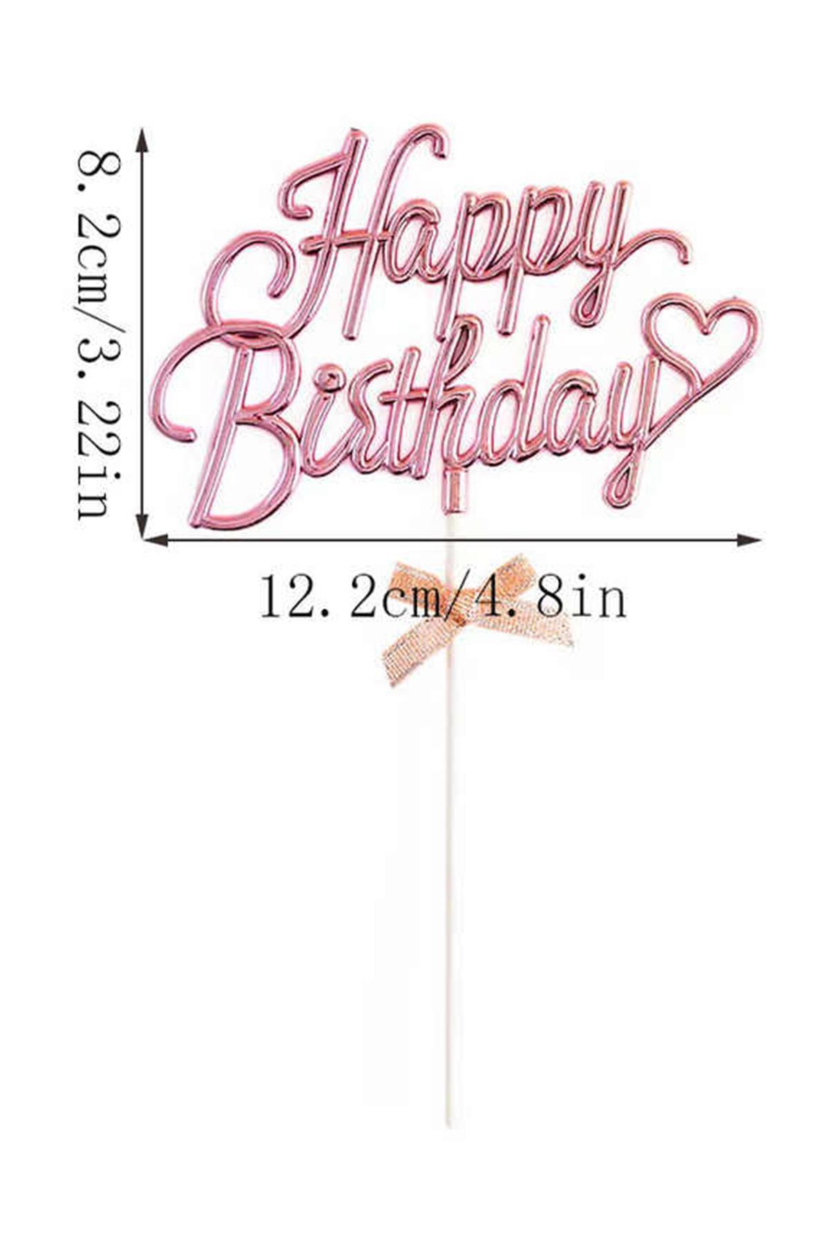 İnci Pembe Renk Happy Birthday Yazılı Pasta Süsü