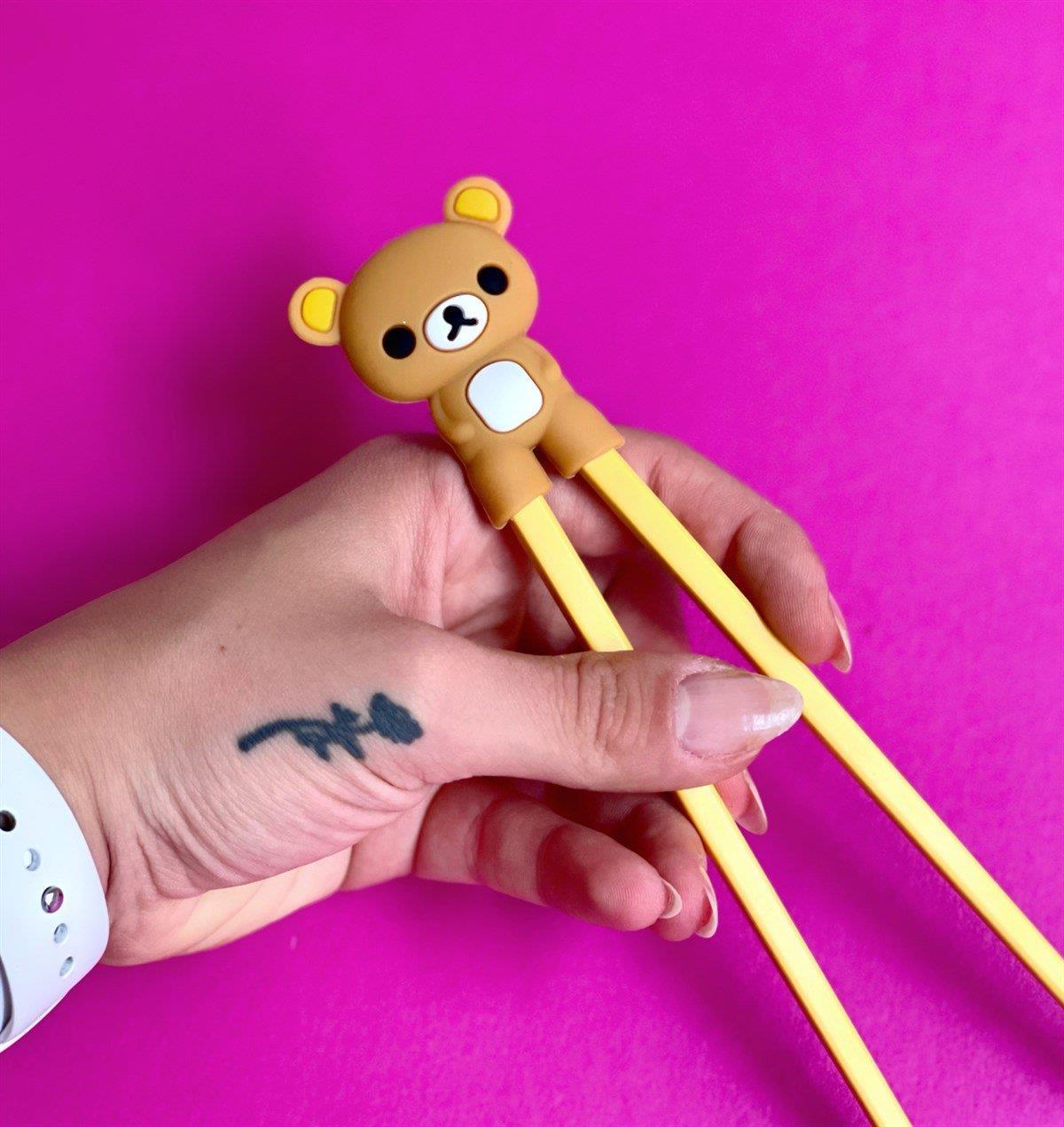 Kahverengi Renkli Chopstick Ve Chopstick Öğrenme Aparatı Beyaz