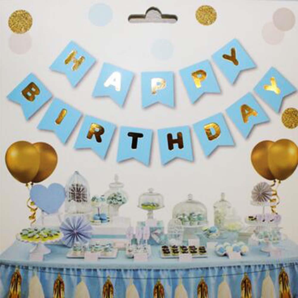 Mavi Zemin Happy Birthday Gold Banner