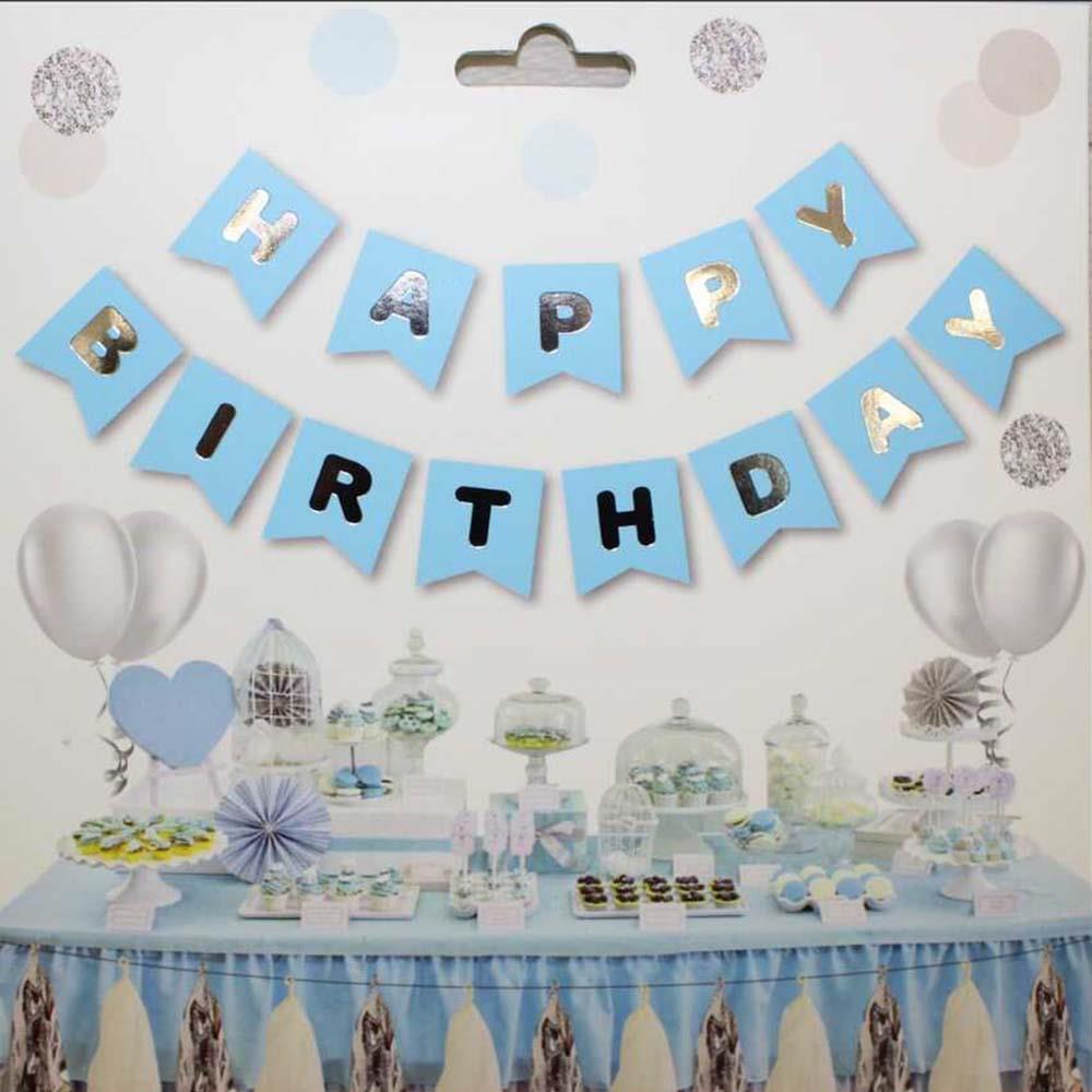 Mavi Zemin Happy Birthday Gümüş Banner