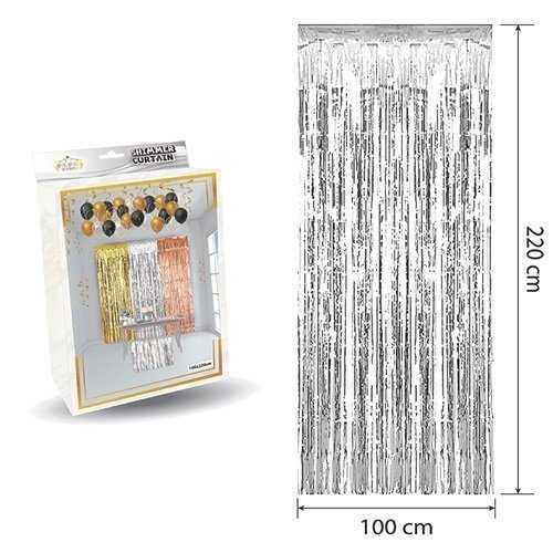 Metalize Arka Fon Kapı Perdesi Gümüş 100x200 cm