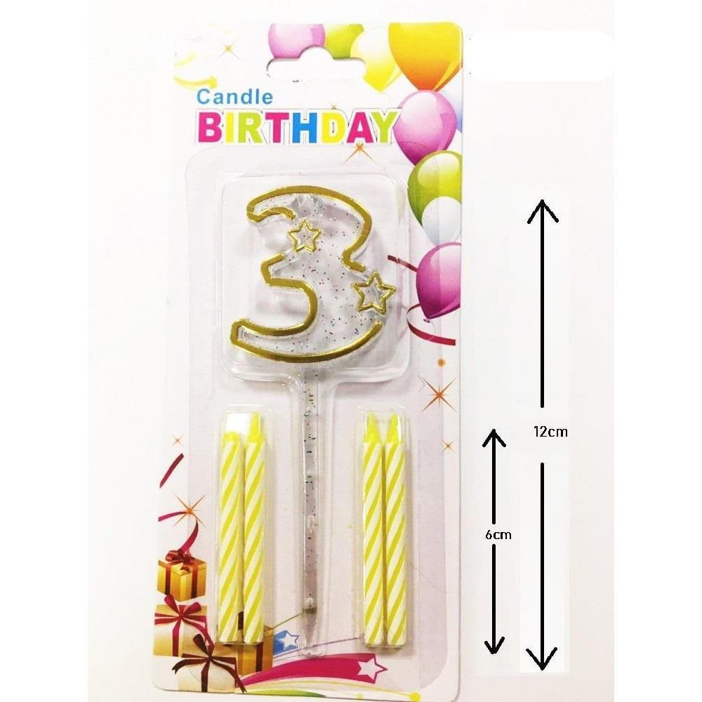 Mika Şeffaf 3 Rakam Gold Mum Set