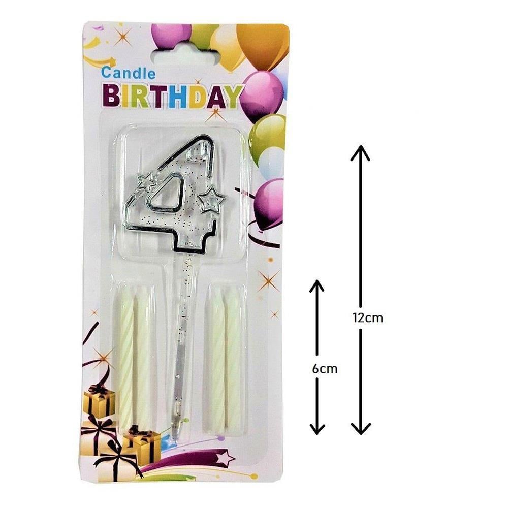 Mika Şeffaf 4 Rakam Gümüş Mum Set
