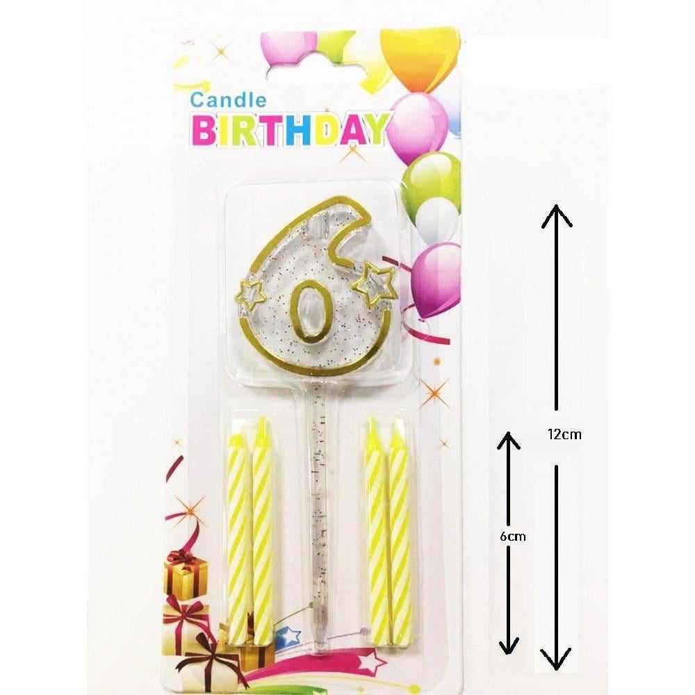 Mika Şeffaf 6 Rakam Gold Mum Set