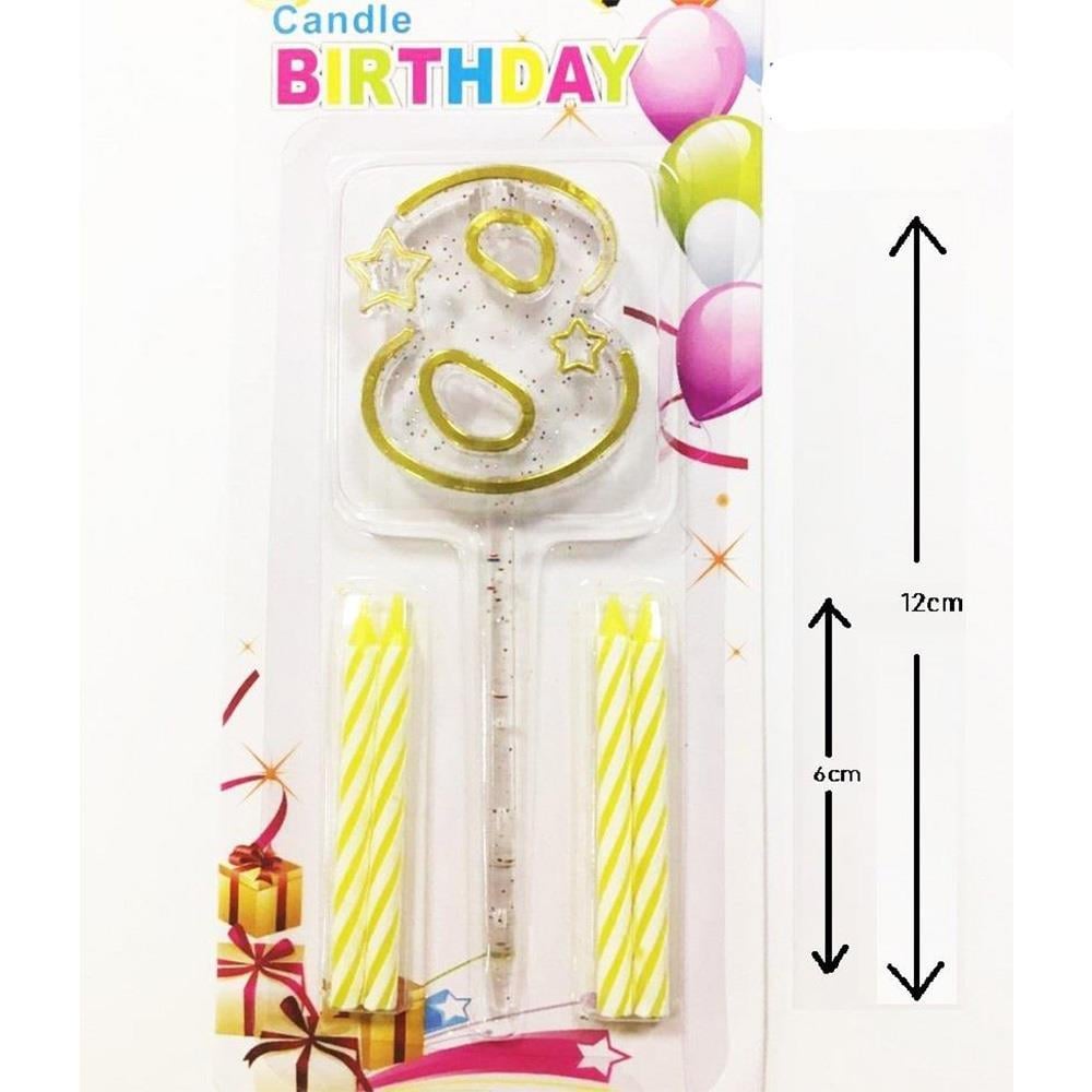 Mika Şeffaf 8 Rakam Gold Mum Set