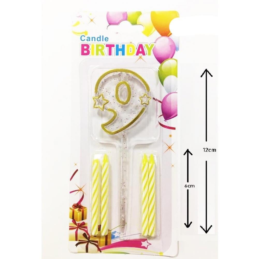 Mika Şeffaf 9 Rakam Gold Mum Set