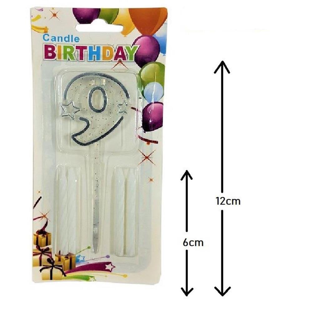 Mika Şeffaf 9 Rakam Gümüş Mum Set