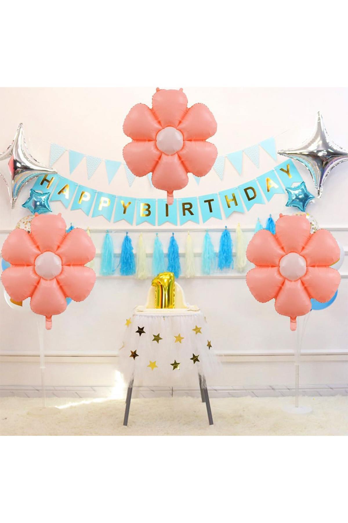 Papatya Folyo Balon 77x66 cm Makaron Somon Parti Kutlama Seti