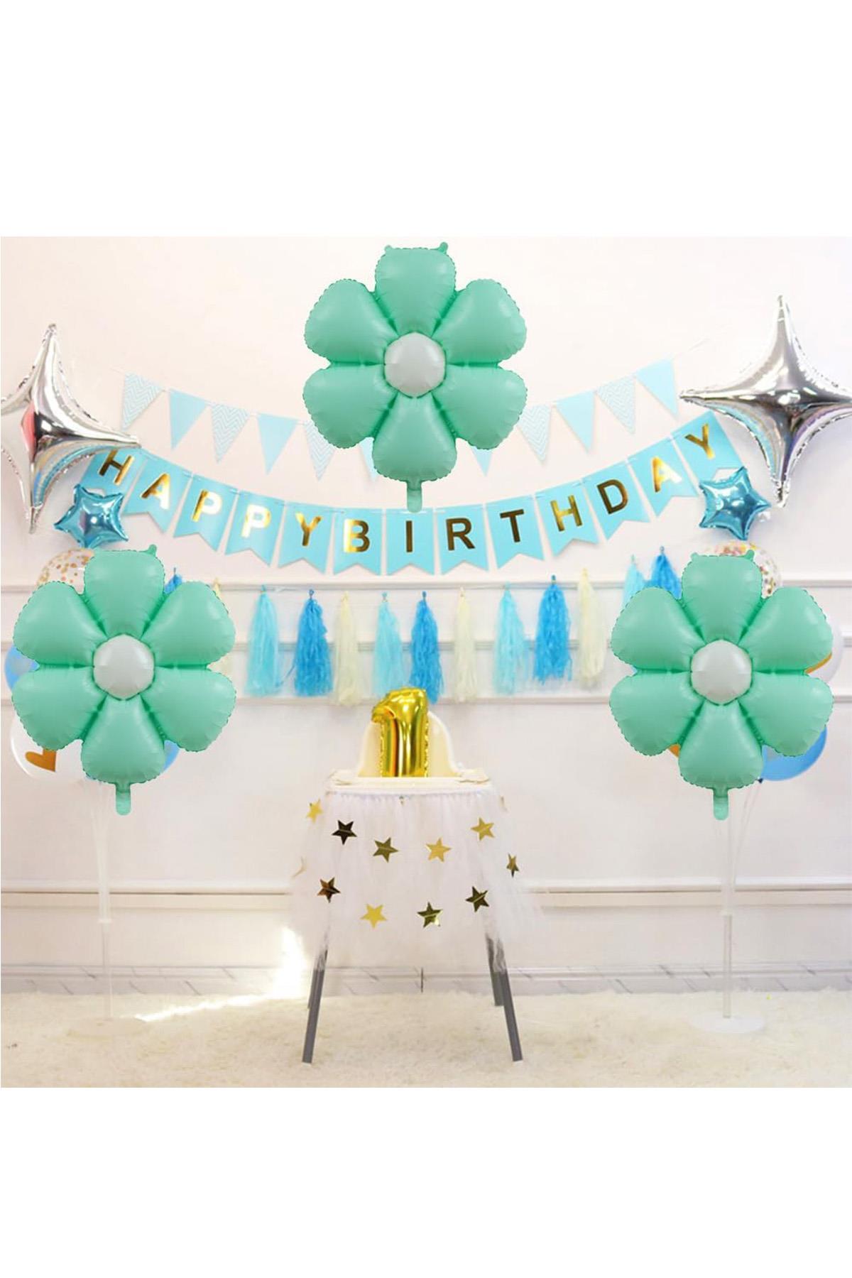 Papatya Folyo Balon 77x66 cm Makaron Su Yeşili Parti Kutlama Seti