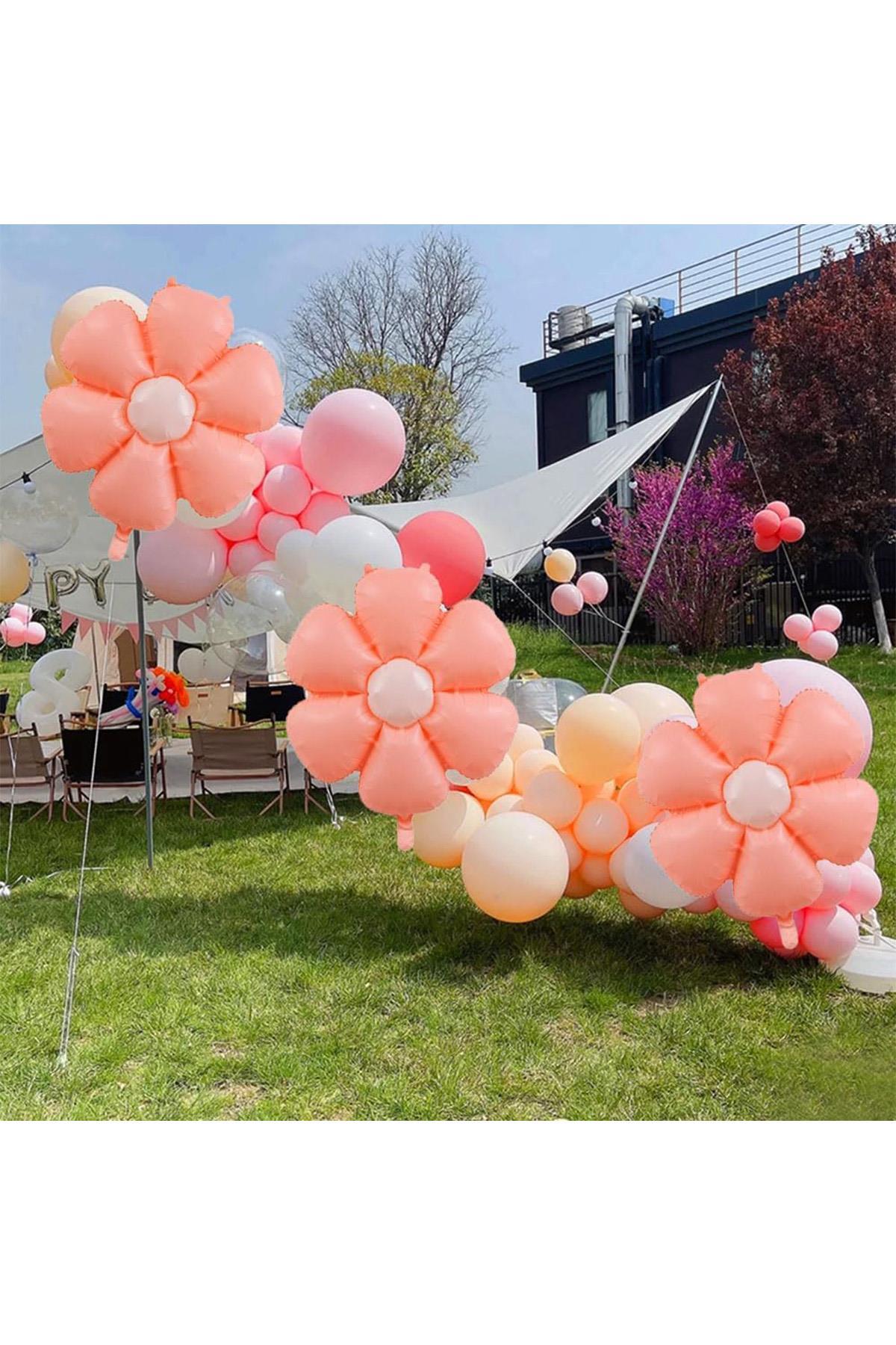 Papatya Folyo Balon 77x66 cm Makaron Somon Parti Kutlama Seti