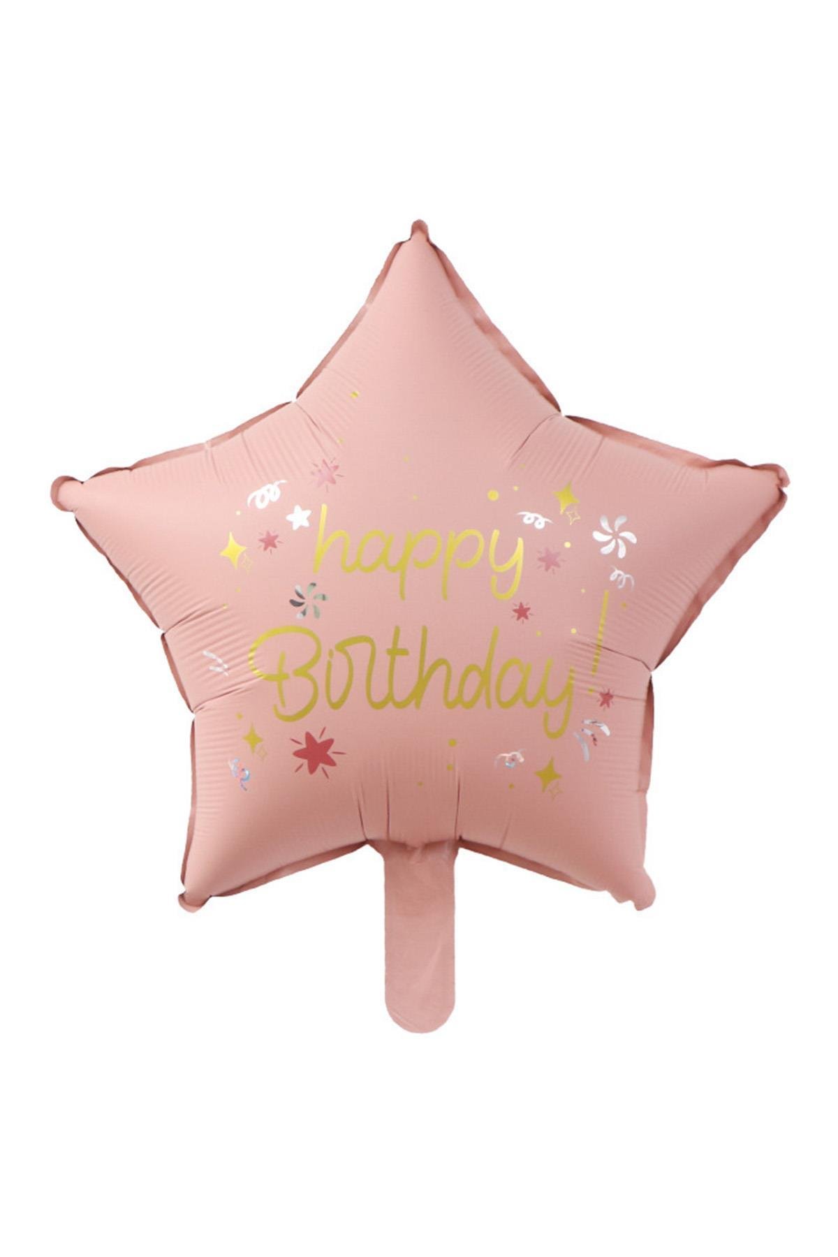 Pembe Happy Birthday Yıldız Folyo Balon 45 cm 