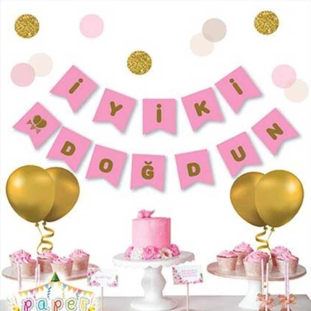 Pembe Zemin İyi Ki Doğdun Gold Banner