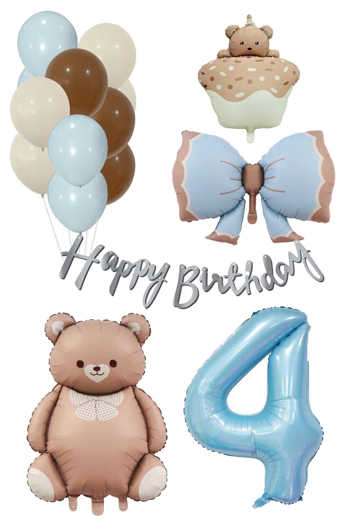 Retro 4 Yaş Ayıcık Temalı Erkek Bebek Konsept Doğum Günü Seti