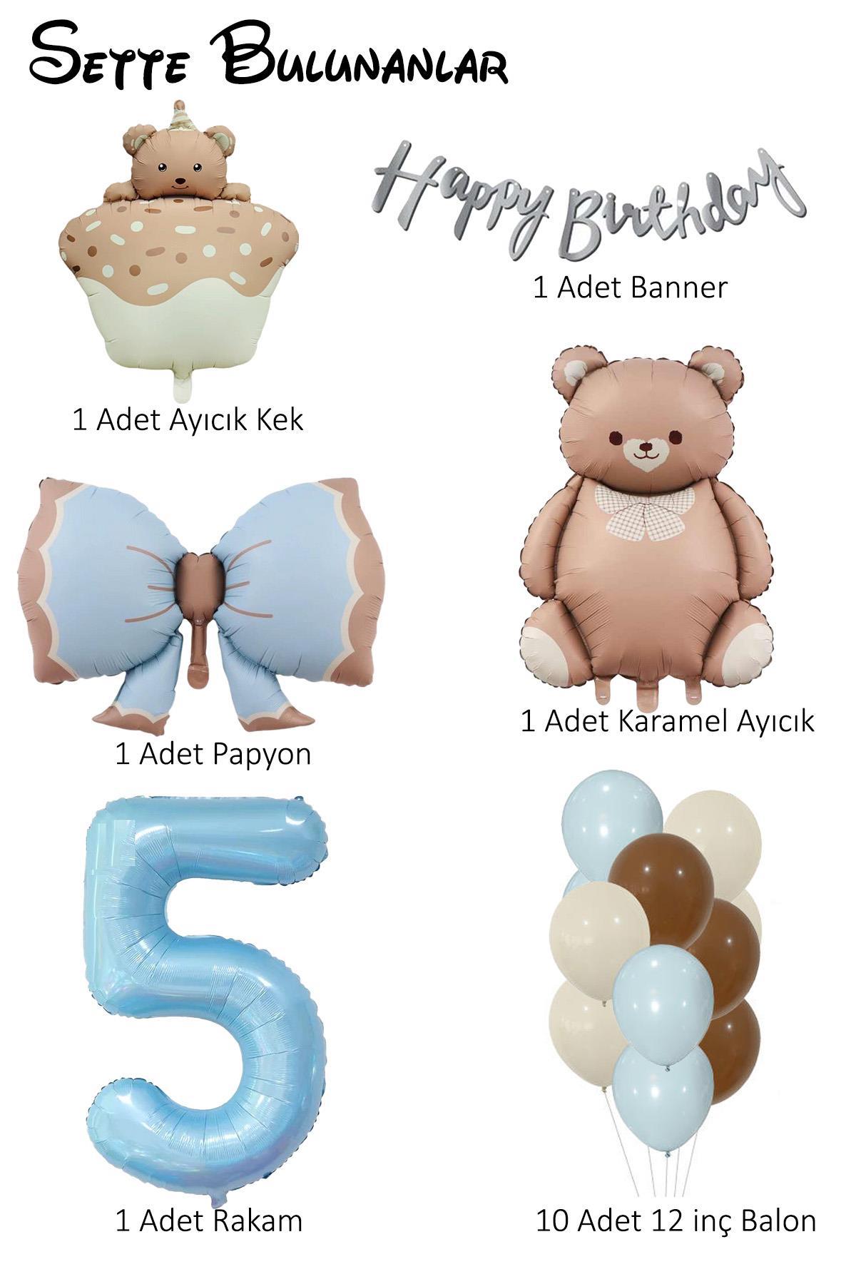 Retro 5 Yaş Ayıcık Temalı Erkek Bebek Konsept Doğum Günü Seti