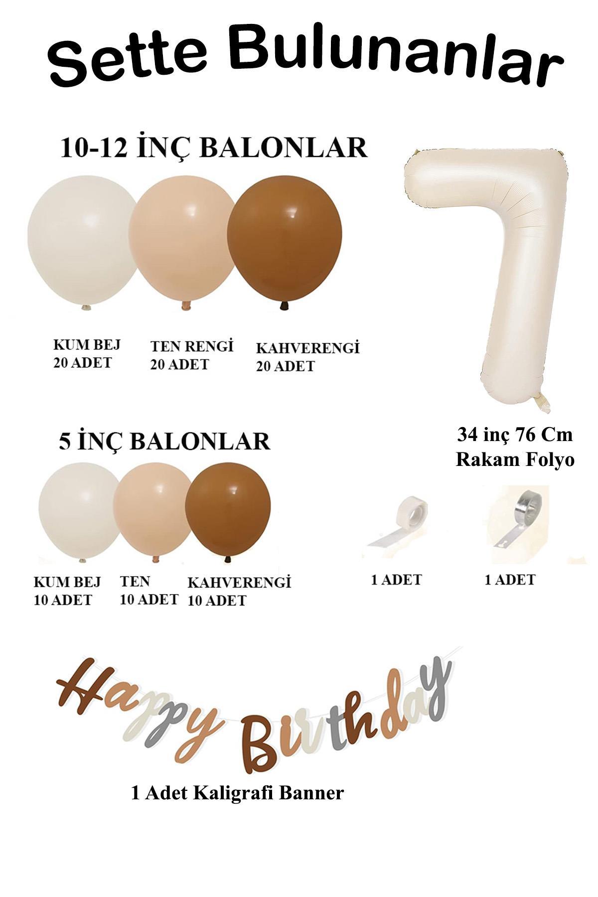 Retro Renkler Büyük Balon Zincir ve 7 Yaş Doğum Günü Seti