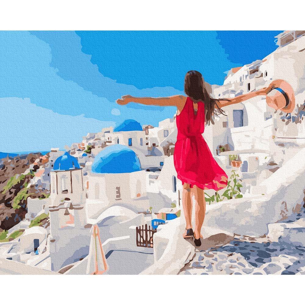Santorini Özgürlük Kanvas Bez Çerçevesiz Sayılarla Boyama Hobi Seti 40x50 cm