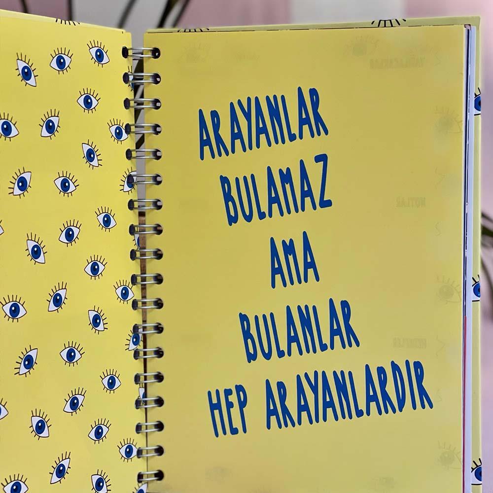 Sarı Nazar Tasarımlı Spiralli Sticker'lı Tarihsiz Konuşan Ajanda Haftalık Planlayıcı Defter