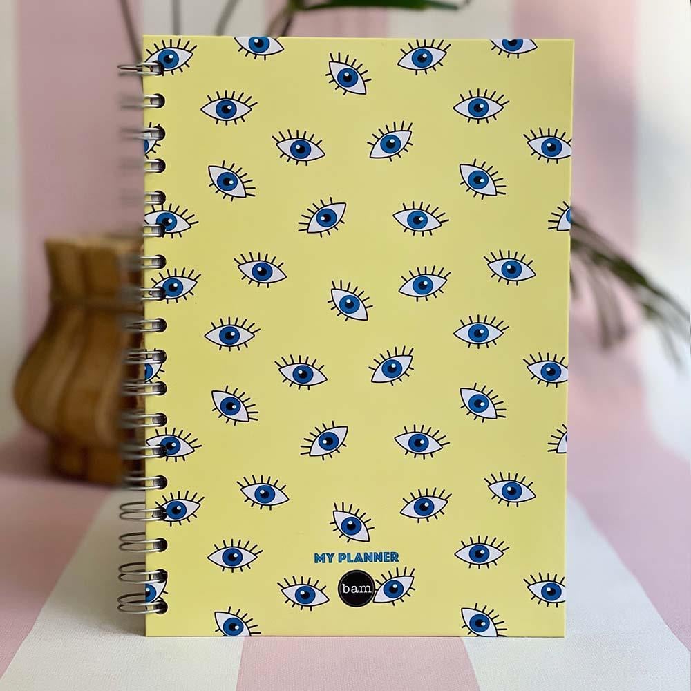 Sarı Nazar Tasarımlı Spiralli Sticker'lı Tarihsiz Konuşan Ajanda Haftalık Planlayıcı Defter