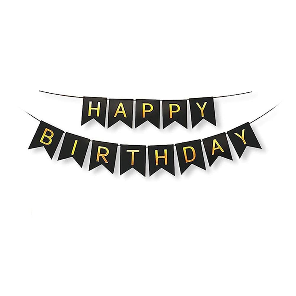 Siyah Zemin Gold Happy Birthday Banner 