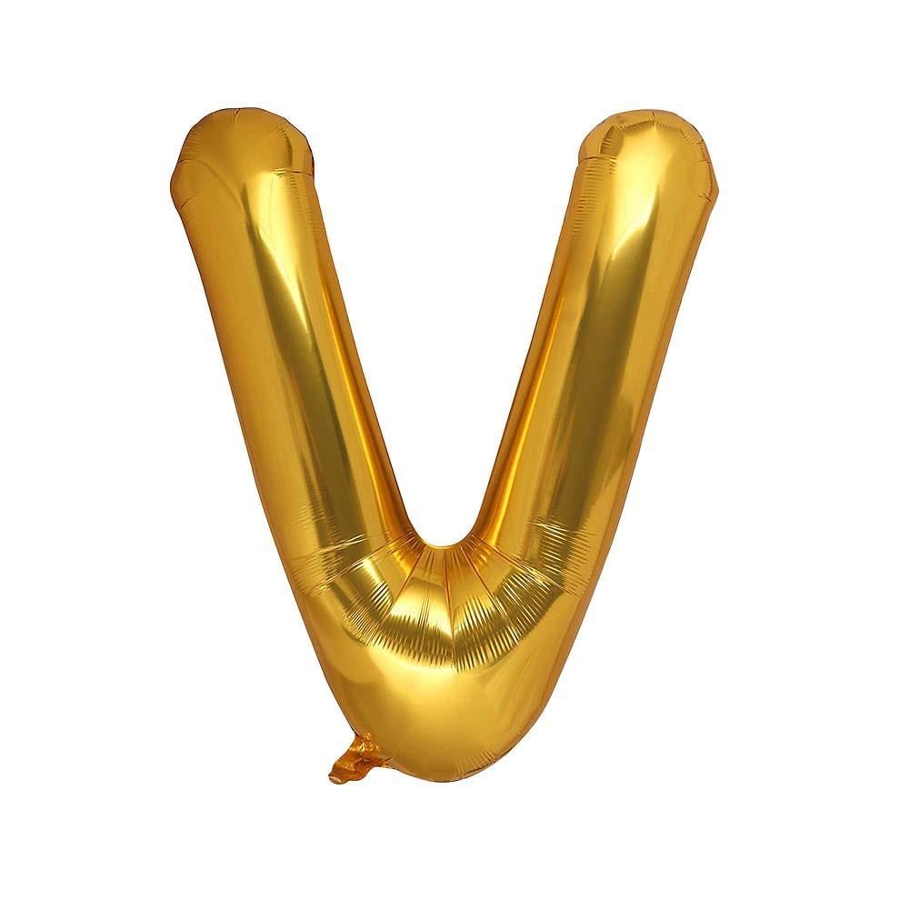 V Harf Gold Folyo Balon 32-34 Inc 82 cm