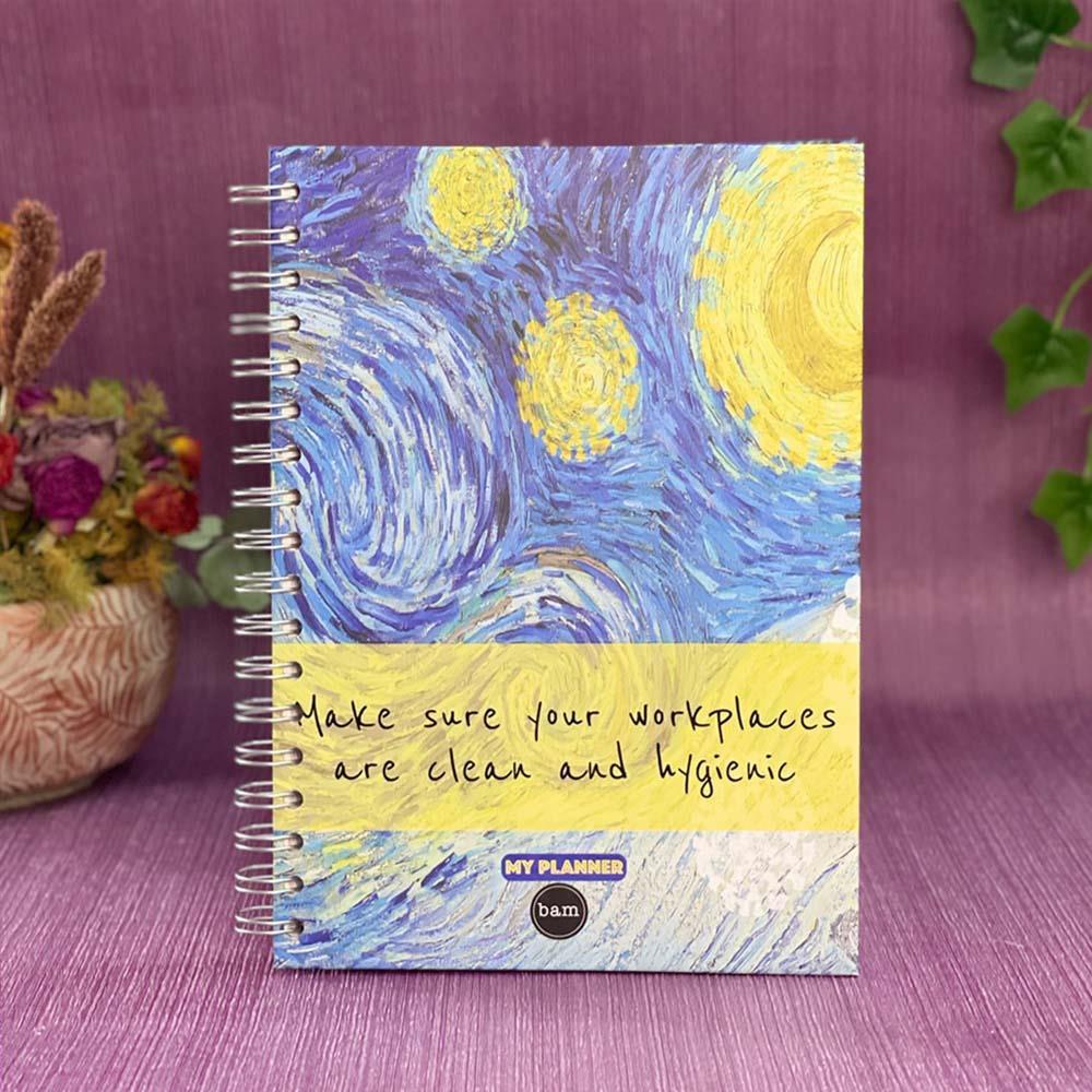 Van Gogh Yıldızlı Geceler Tasarımlı Spiralli Sticker'lı Tarihsiz Konuşan Ajanda Haftalık Planlayıcı Defter