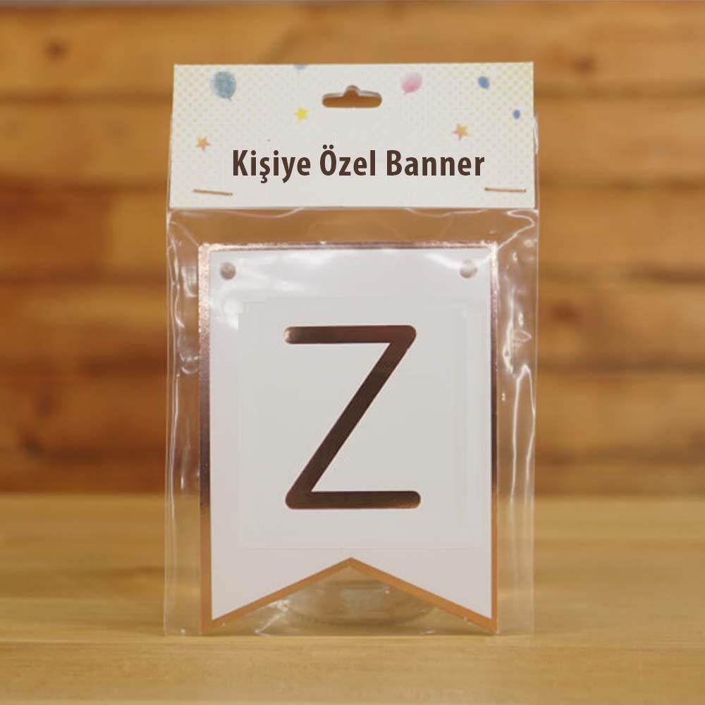 Z Harfli Beyaz Zemin Rose Gold Kişiye Özel Banner Kart