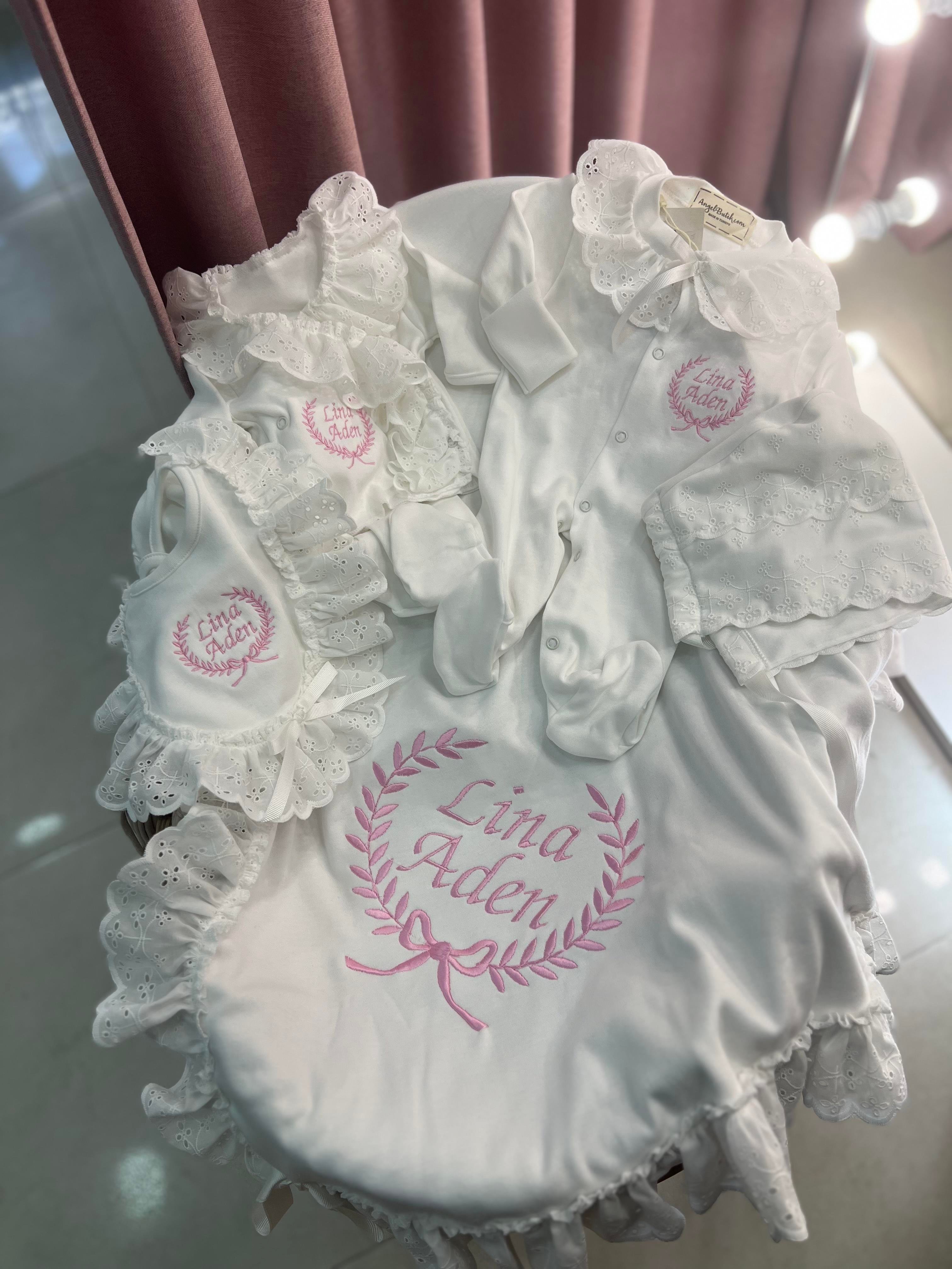 Mia Lace Personalized 10-Piece Baby Coming Home Set