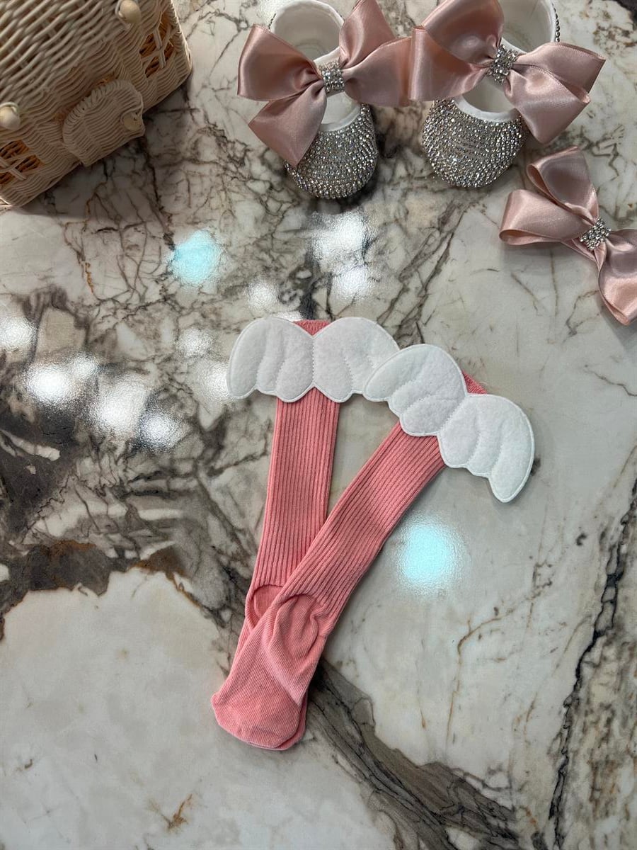Pembe Melek Kanatlı Çorap