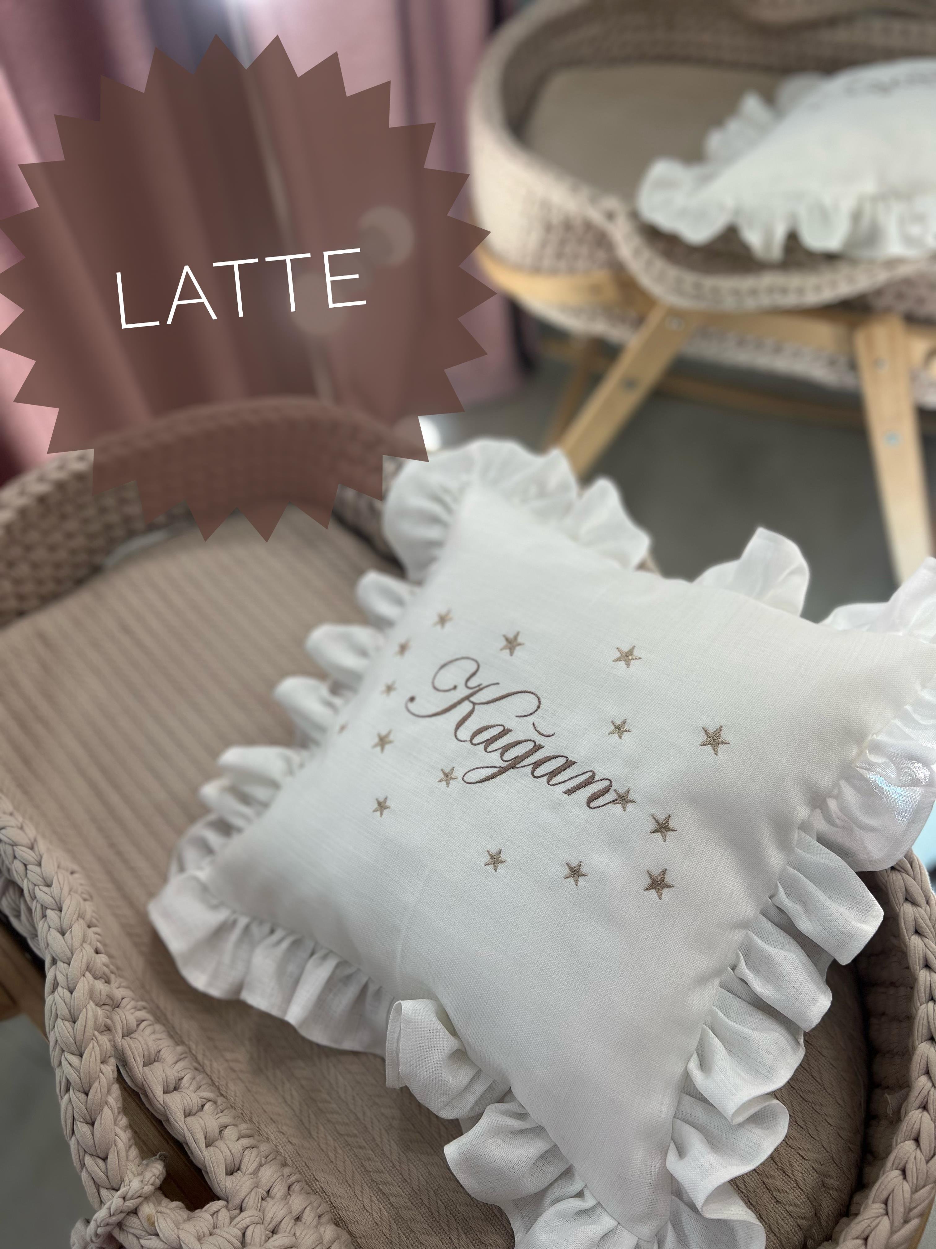 Stars Yıldızlı Keten Dokulu İsim Nakışlı Bebek Yastık