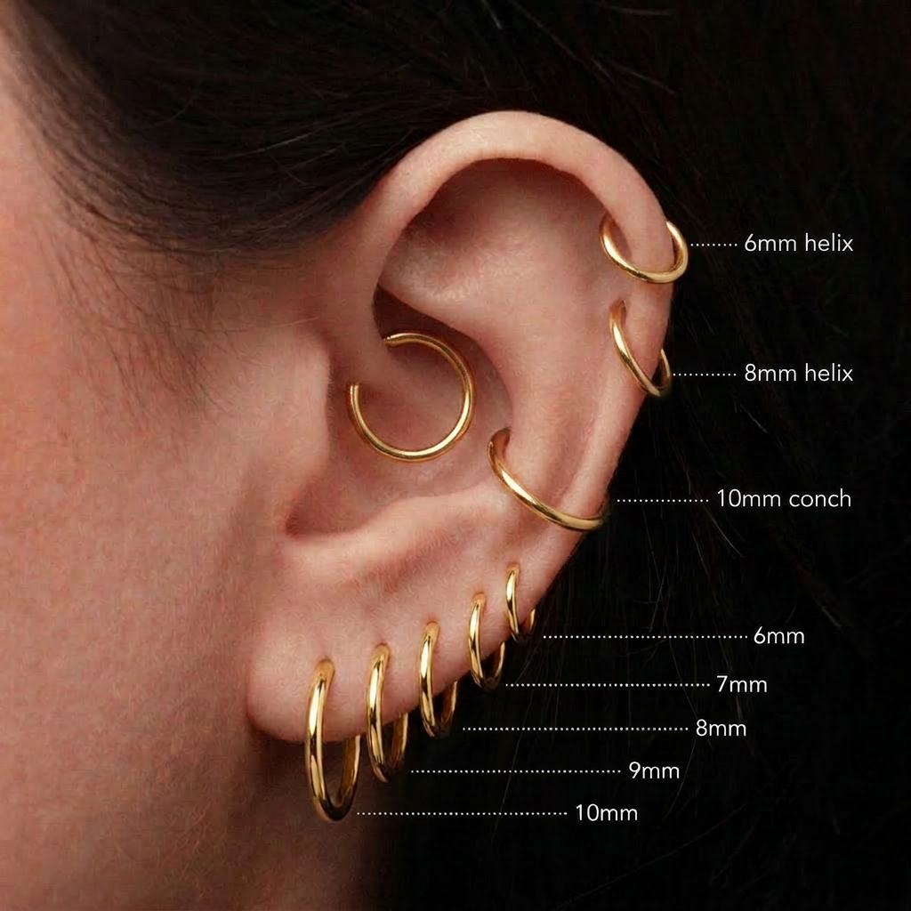 14 Ayar Altın Halka Kıkırdak Piercing Küpe