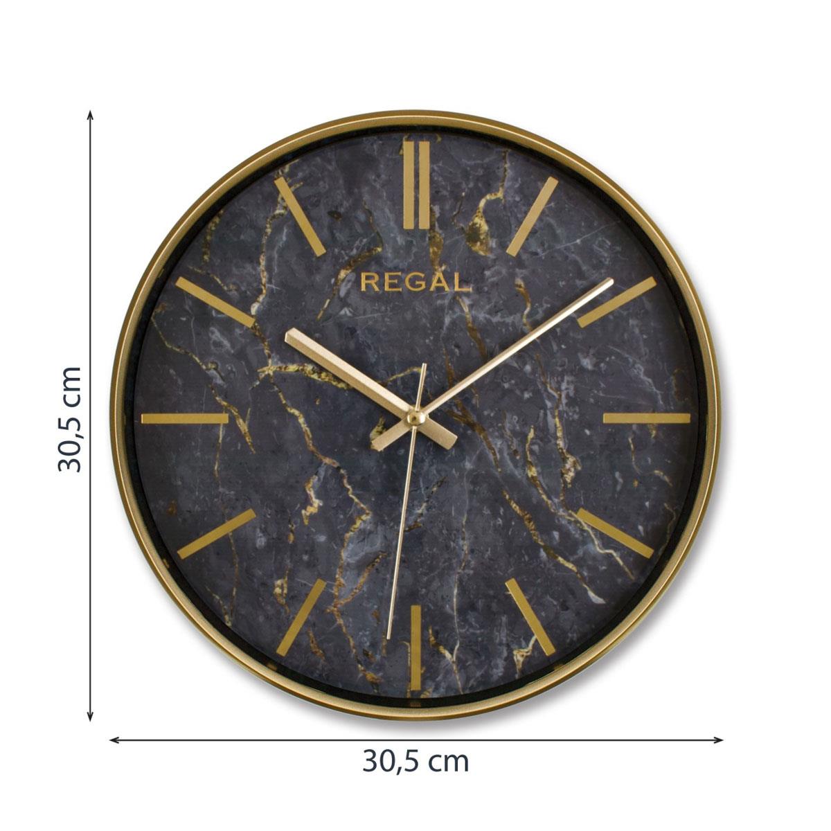 Boyut bilgisi: 30.5 cm çapındaki Regal oniks mermer desenli duvar saati ölçüleri ile birlikte.