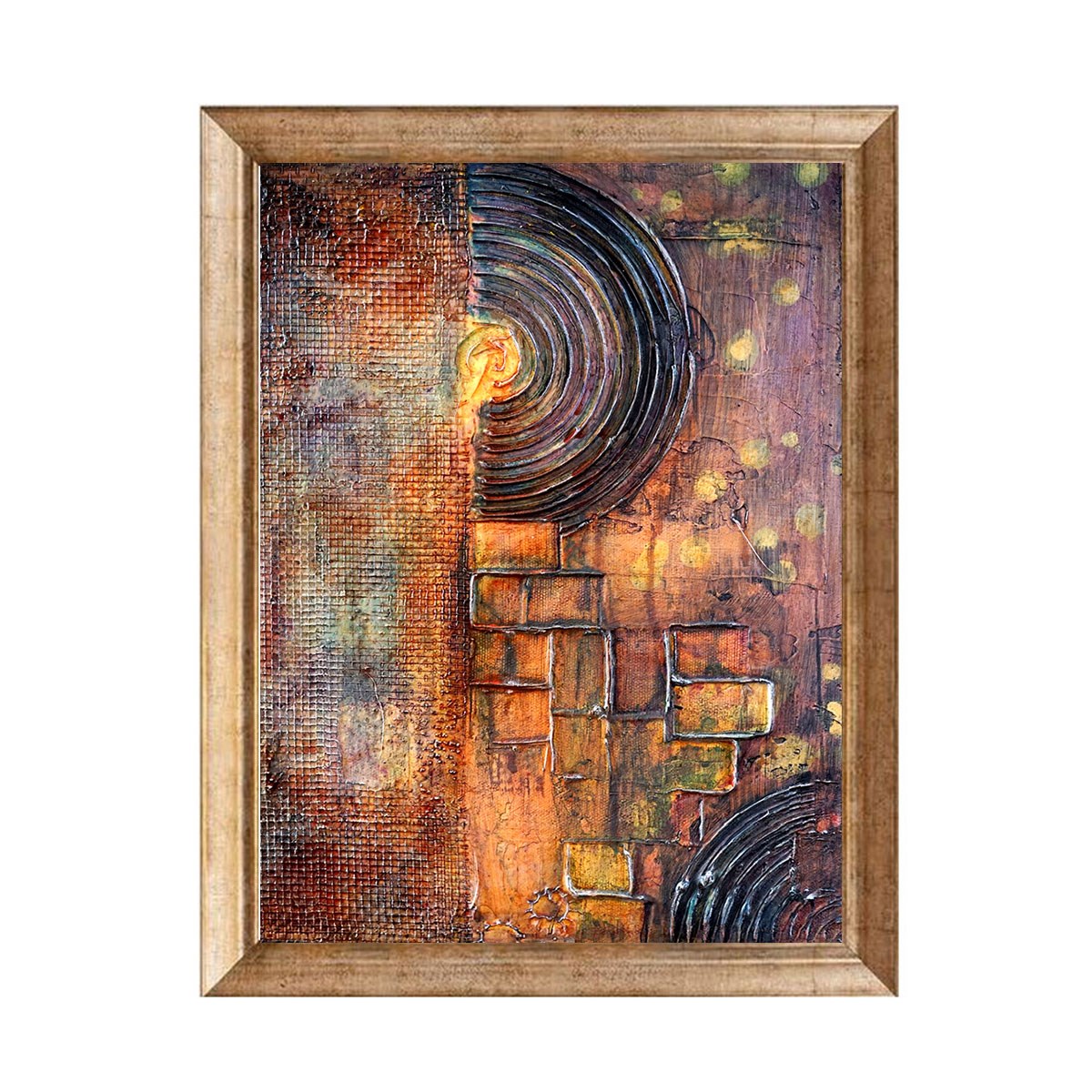 Rustik ve modern harmanlanmış alanlar için eskitme çerçeveli dokulu reprodüksiyon sanat